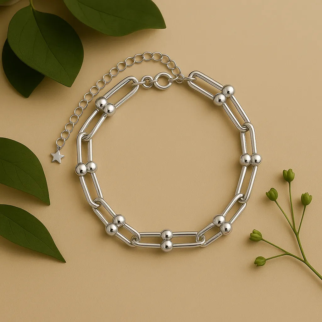 Pulseira Prateada Corrente Elos Largos